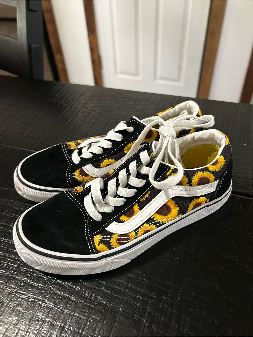 Vans Kids' Black Sneakers with Yellow Sunflower Print